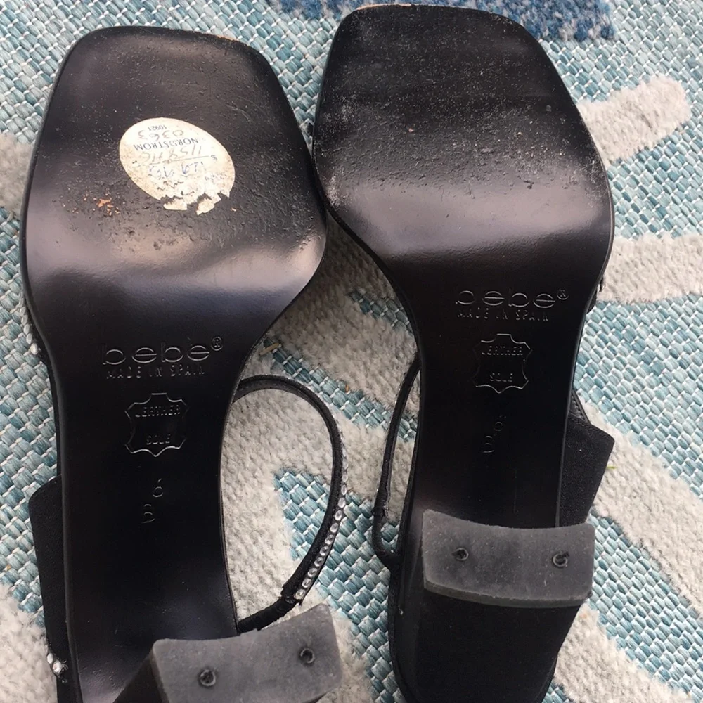 Bebe Evening Heels Jeanette Estella Black Clear Rhinestone size 6 Y2K Square Toe